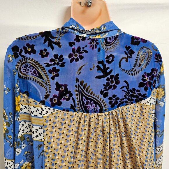 Aratta Silent Journey Women Hi-lo tunic Top Blouse Shirt Size L Floral Button Up - Picture 9 of 14